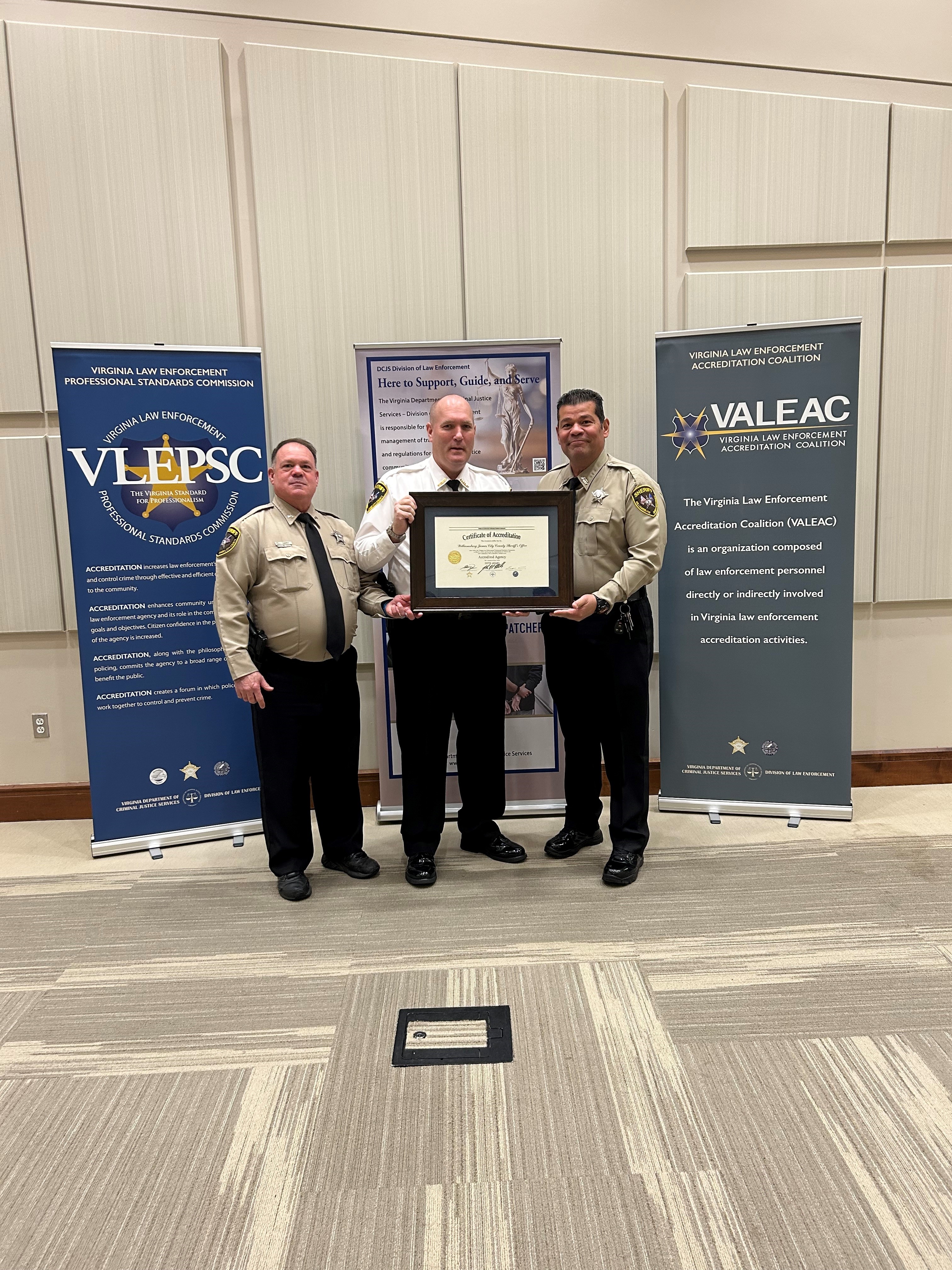 Williamsburg James City County Sheriff's Office Re-Accreditation on March 6, 2025, at VLEPSC Quarterly Meeting in Martinsville, VA Williamsburg James City County Sheriff's Office