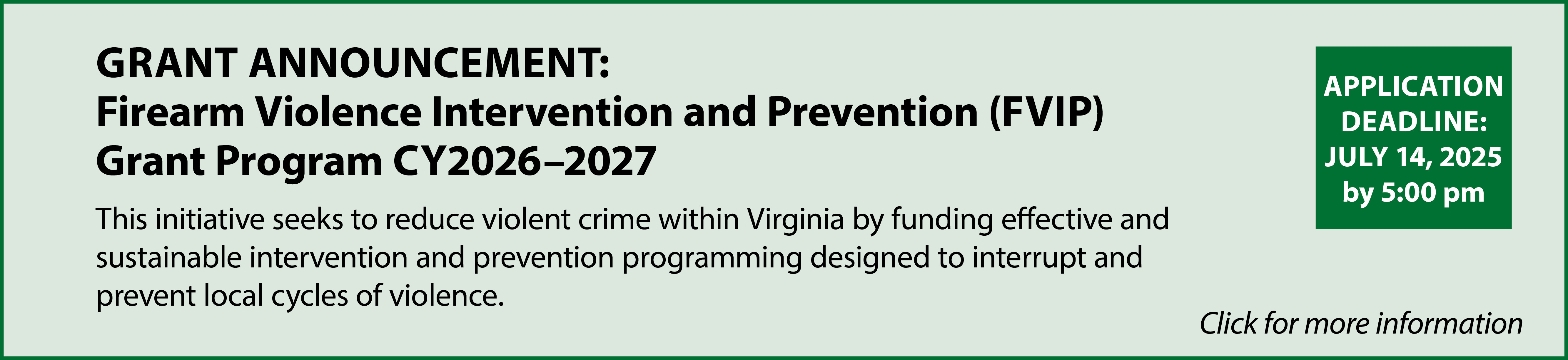 Firearm Violence Intervention and Prevention - FVIP - Grant Program CY2026-2027